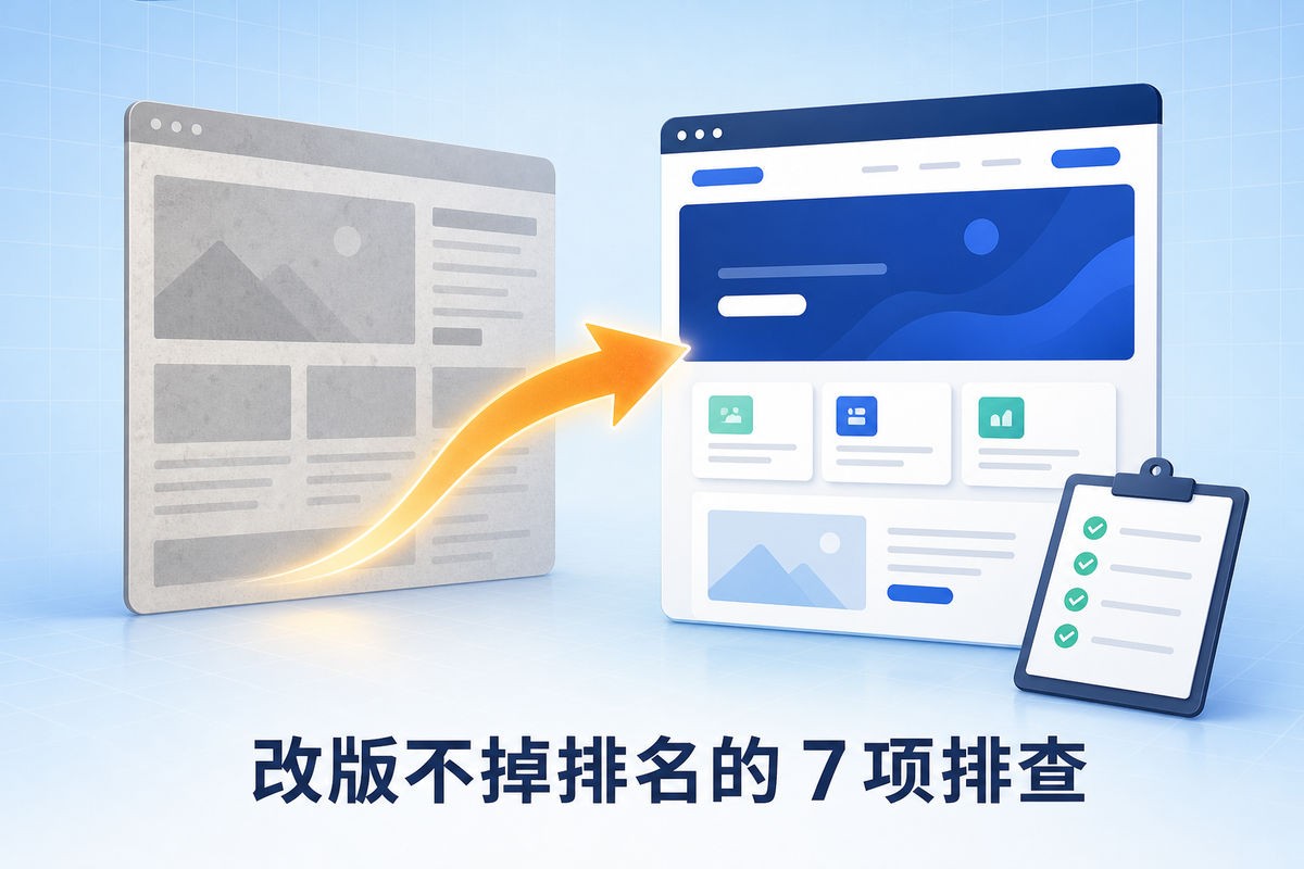 网站改版不掉排名的7项排查与301对照