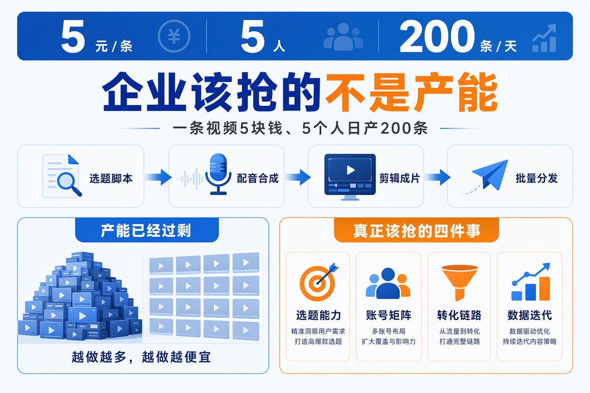 企业该抢的不是产能:一条视频5块钱、5个人日产200条